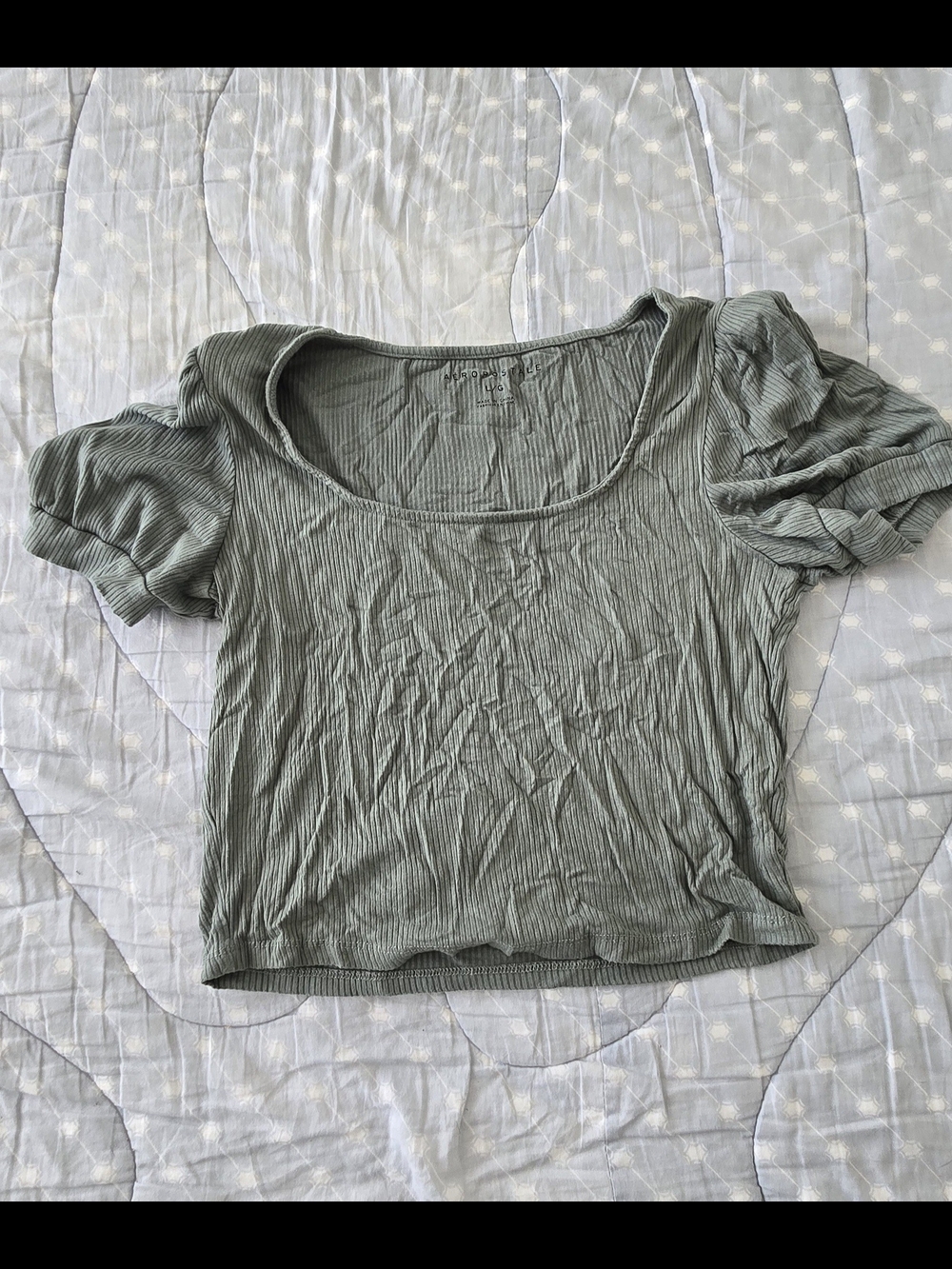 Aeropostale Ribbed Scoop Puff-Sleeve Crop Top - Sage